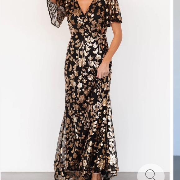 Baltic Born Esme Sequin Dress Black Gold - Picture 1 of 7